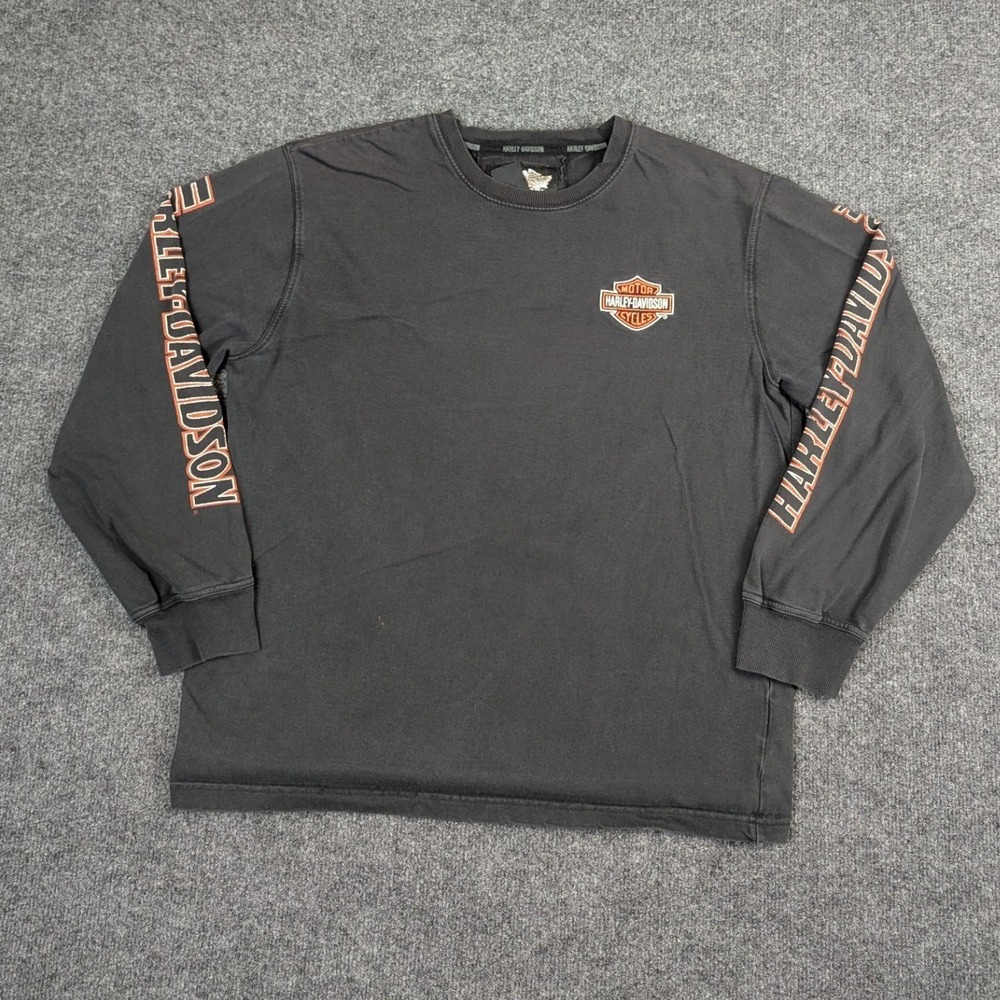 Harley-Davidson Mens Large Casual Long Sleeve T-Shirt Black Embroidered Logo